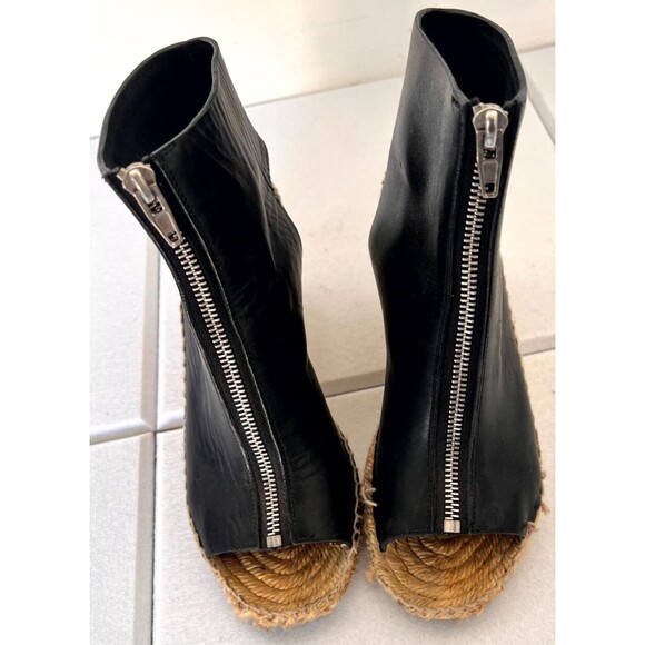Celine Phoebe Philo Women's Espadrille 6.5 Black Leather Jute Zip Wedge Heel - Picture 4 of 13